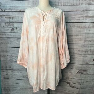Torrid 4X Tie Dye Rayon Twill Peasant Long Sleeve Top Peach White